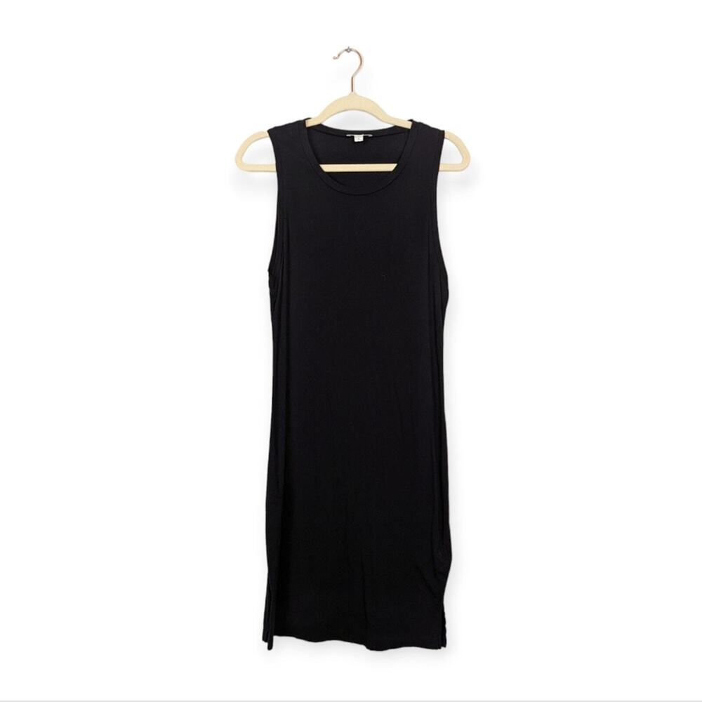 James Perse Tank Dress L Black Stretch Cotton LBD Sleeveless Minimalist